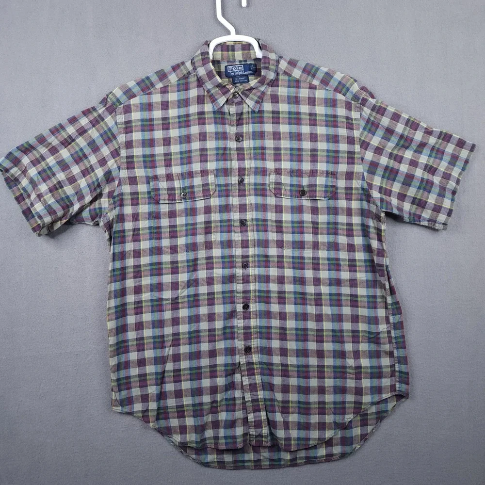 Polo Ralph Lauren G.I. Shirt Mens L Multi‎ Plaid Short Sleeve Grunge Streetwear